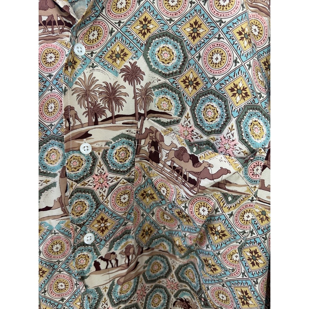 Vintage Nautica Moroccan Medallion Camel Print Button Shirt Mens Medium Resort - Picture 7 of 14